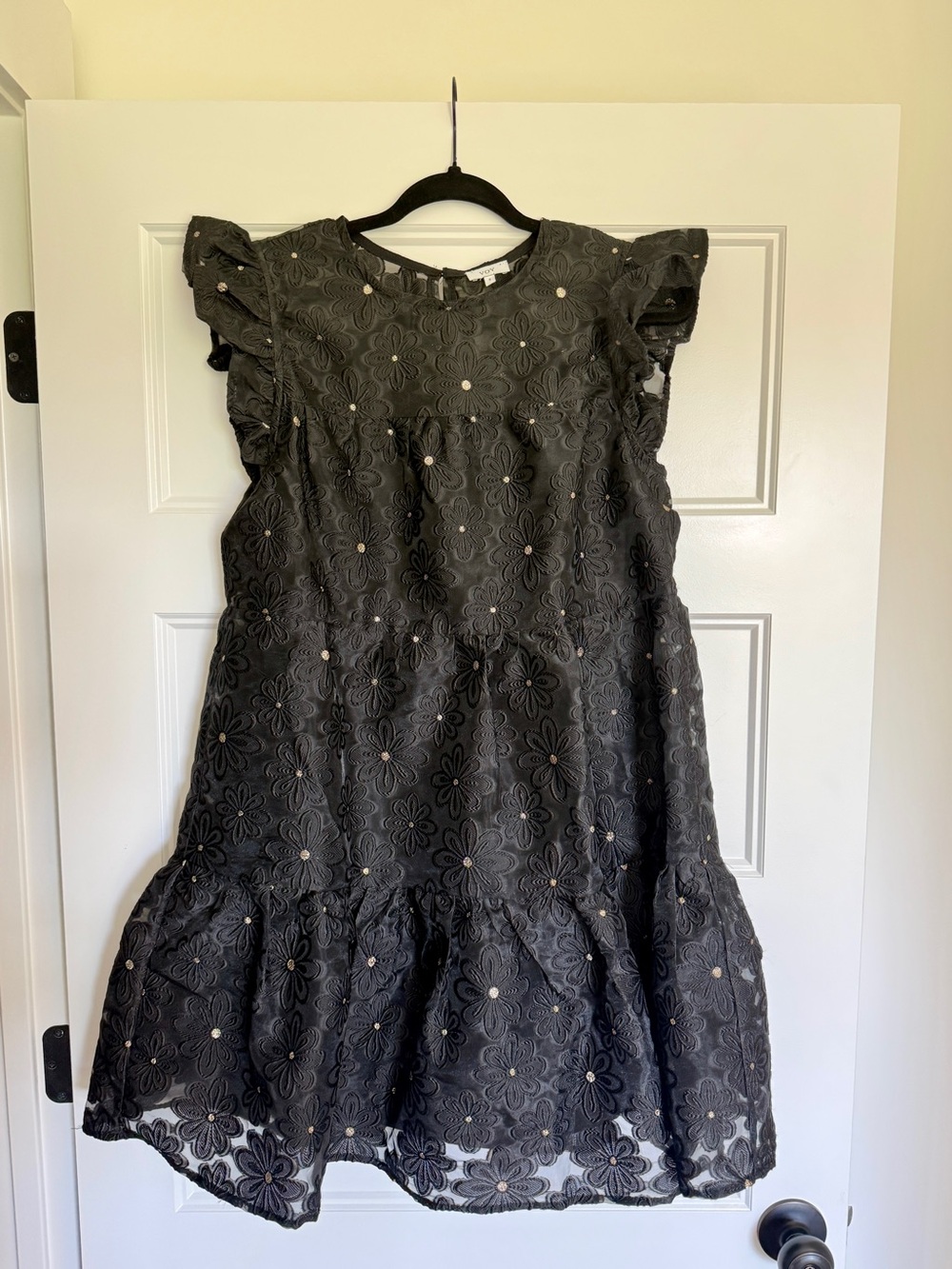 VOY Women’s Black Eyelet Ruffle Dress Size Small